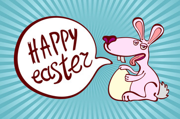 Happy easter card illustration with easter chocolate bunny, easter rabbit and type font