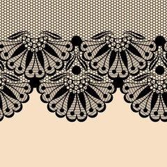 Black flower lace border on beige background