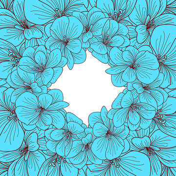 blue geranium flowers round frame