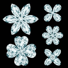 Set of diamond flowers on black background