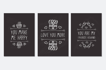 Set of Saint Valentines day hand drawn greeting cards.