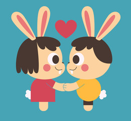 Obraz na płótnie Canvas Bunny Couple Holding Hands