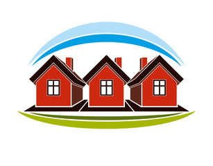 Colorful vector illustration of country houses on nature background