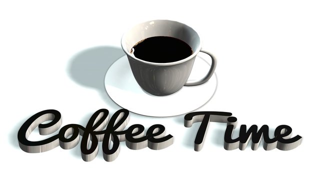 Fototapeta Coffee cup with saucer and coffee time handwrite 3D lettering