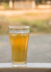 Beer,Beer glass on iron table.