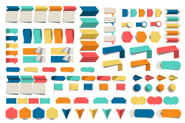 Mega set of infographics flat design elements, schemes, charts, buttons, speech bubbles, stickers. Vector illustration.
