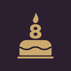 The birthday cake with candles in the form of number 8 icon. Birthday symbol. Flat