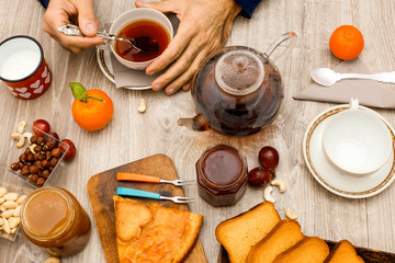 having breakfast, top view