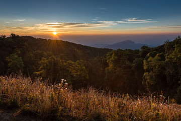 Obraz premium Morning sunrise at Doi Inthanon, Chiangmai, Thailand