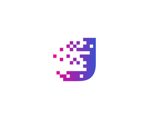 Letter J Pixel Motion Logo Design Template