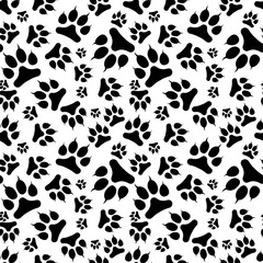 Fototapeta premium Seamless pattern black dog footprint with claw.