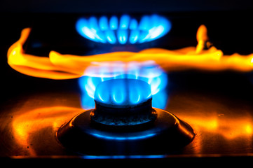 Gas cooker on a blue gas stove