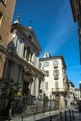 Fototapeta premium Houses and church in the Quadrilatero, Turin, Italy