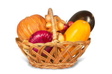 Wicker basket filled with ripe vegetables