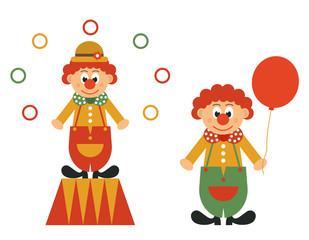 clown on a pedestal and clown with ball