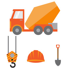 Set of construction equipment and tools, vector image. flat icon
