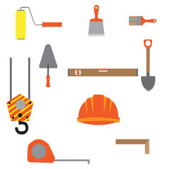 Set of construction equipment and tools, vector image. flat icon