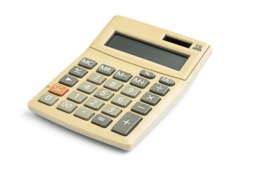 Old digital calculator isolated on white background