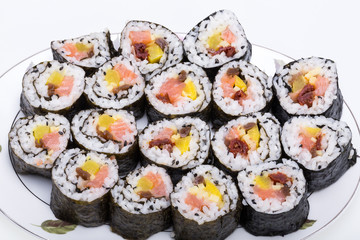  sushi fresh maki rolls isolated on white background