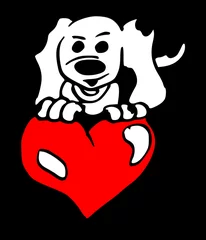 Foto auf Leinwand hondje met groot hart zwart rood wit © emieldelange