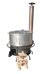 A new cast iron wood stove burning hot