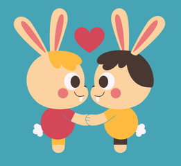 Obraz na płótnie Canvas Homosexual Bunny Couple Holding Hands
