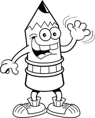Black and white illustration of a pencil waving.