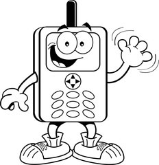 Black and white illustration of a cell phone waving.