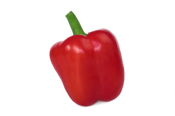 Single red bell pepper isolated on white