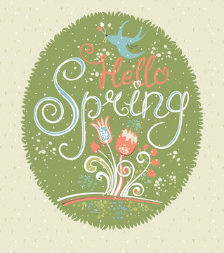 Card with the inscription - "Hello Spring".