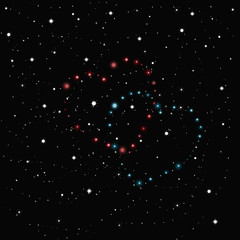 Two hearts of stars in the black sky strewn with white stars © guff_