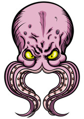 Octopus valentine emblem. Stylized mystical monster-octopus with tentacles like a heart