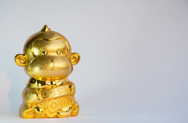 Fototapeta na wymiar gold monkey with gold coin for chinese new year