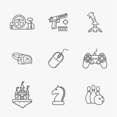 nine flat game icons 