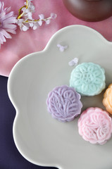 Above of Colorful Mooncake on Plate