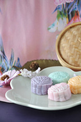 Snow Skin Mooncake on Pink Background