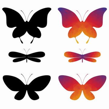 silhouettes of butterflies, wector drawing
