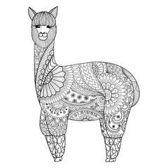 Alpaca zentangle design for coloring book for adult, logo, t shirt design and so on © Somjai King