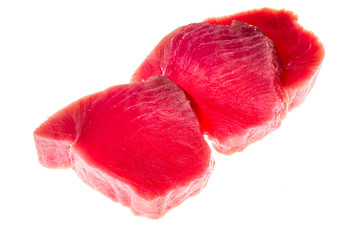 Pieces fresh tuna fish filets isolated white background