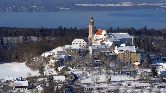 Germany, Bavaria, Upper Bavaria, Andechs Monastery in the Five Lakes Region, Winter