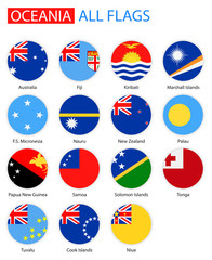Flat Round Flags Of Oceania - Full Vector Collection. Vector Set of Oceanian Flag Icons: Australia and Oceania.