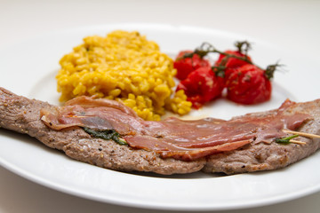Saltimbocca alla romana with risotto