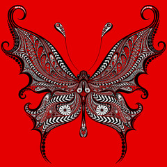 Abstract vector butterfly patterns on a red background