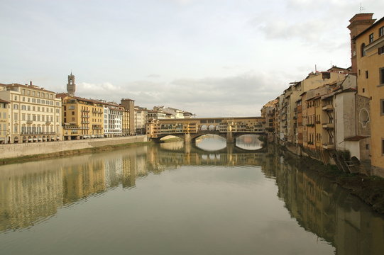 The most famous bridge in Florence, Ponte Vecchio. The medieval time in Italy and the renaissance.