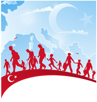 . immigration people on turkey flag