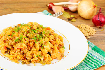 Braised Cabbage with Caraway Seeds and Lentils