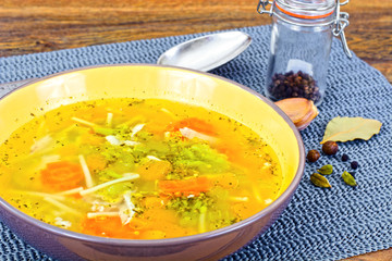 Chicken Soup with Broccoli, Carrots and Celery, Pumpkin and Nood