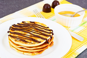 Tasty Pancakes with Chocolate Stack