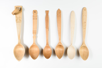 Assortment of wooden spoons.