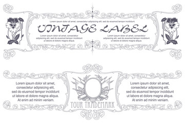 Vector set. Romantic label with flowers.